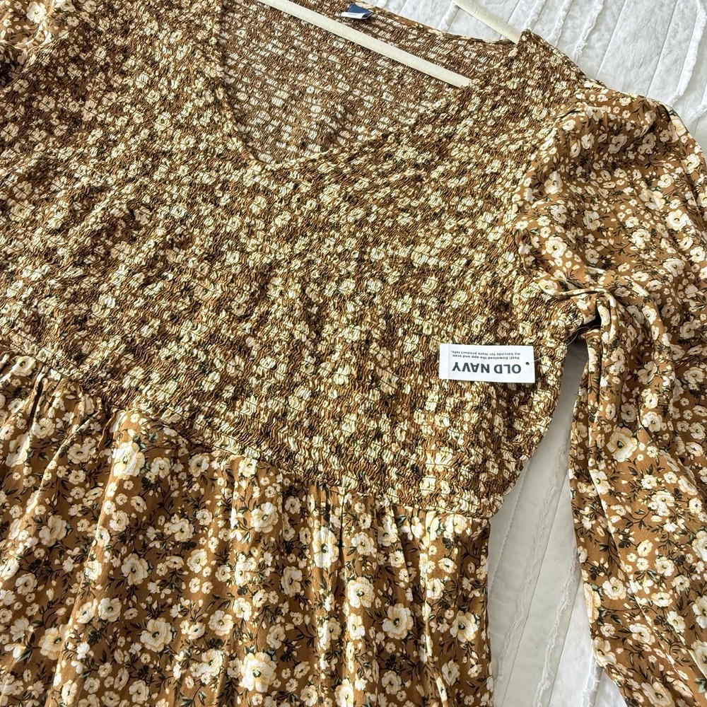 Old Navy Womens Blouse 2X Yellow Peasant Cottagecore Fall Career School